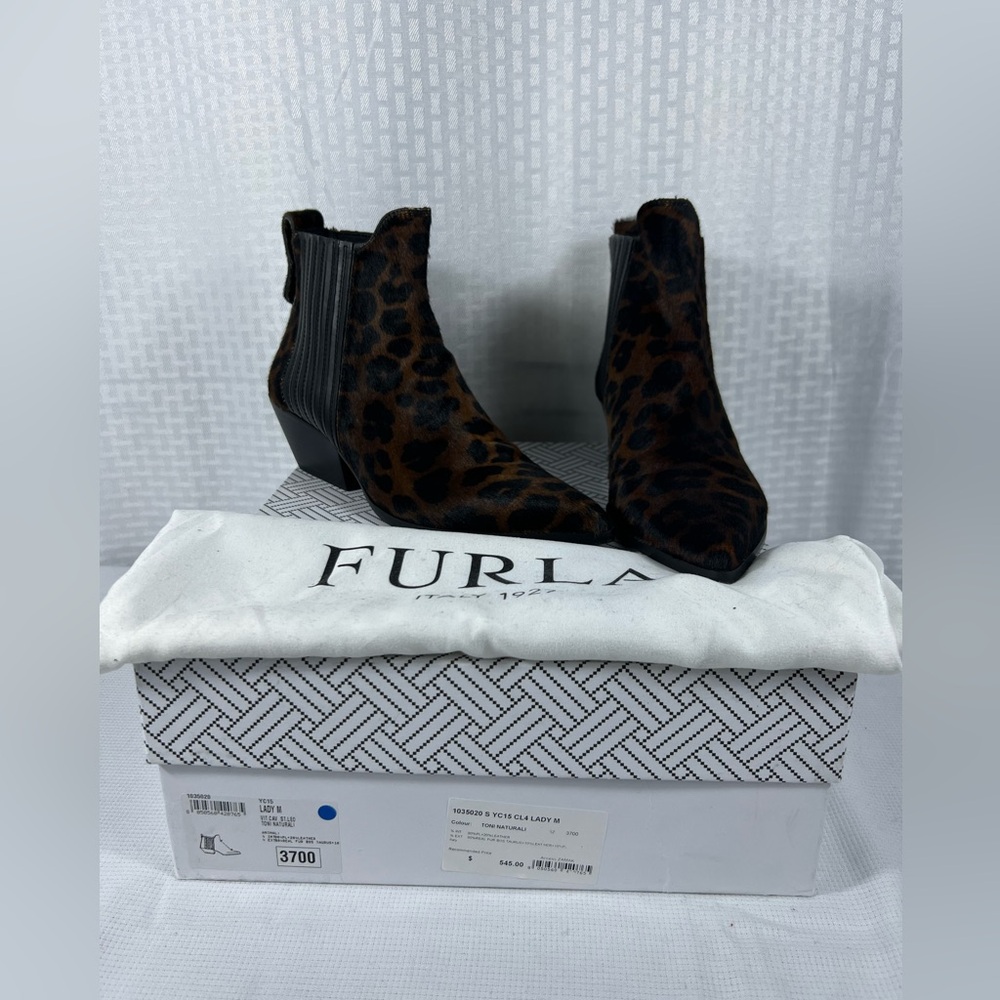 Furla Lady M Leopard Print Calf Hair Chelsea Boots Size 37 Made in Italy
